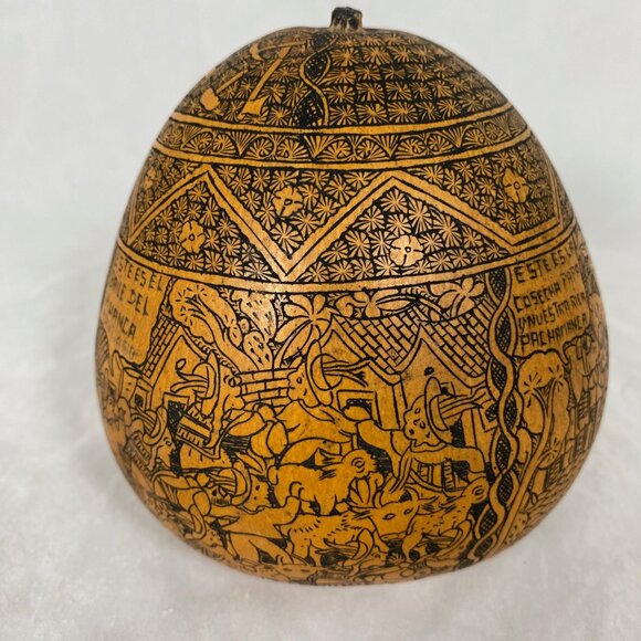 Vintage Hand Carved Peruvian Gourd Folk Art Rattle - Picture 4 of 14